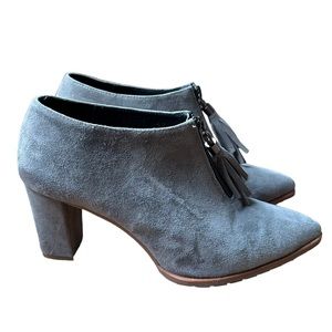 All Black Shoes Women's  Grey Suede Ankle Tassel Zip  Booties Size: 40 (9.5)